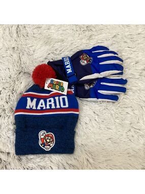 Bio world Nintendo Super Mario boys hats and gloves set youth L/XL